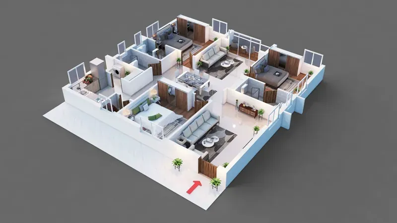3 BHK indicative floor plan at Sobha Hennur